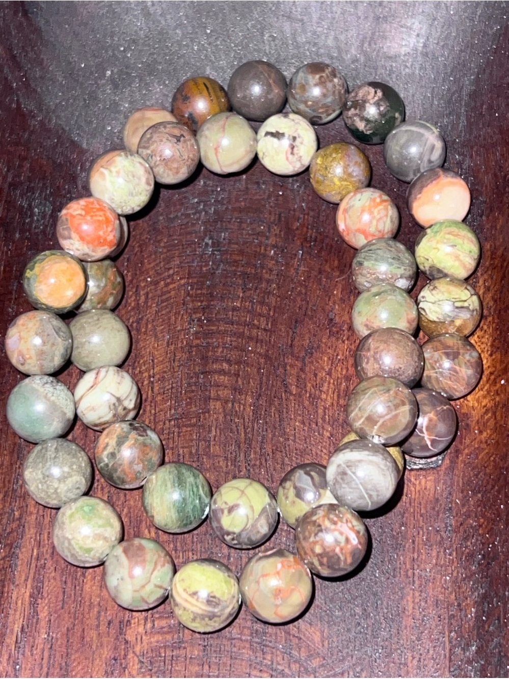 Rainforest Agate authentic gemstone beaded elastic bracelet